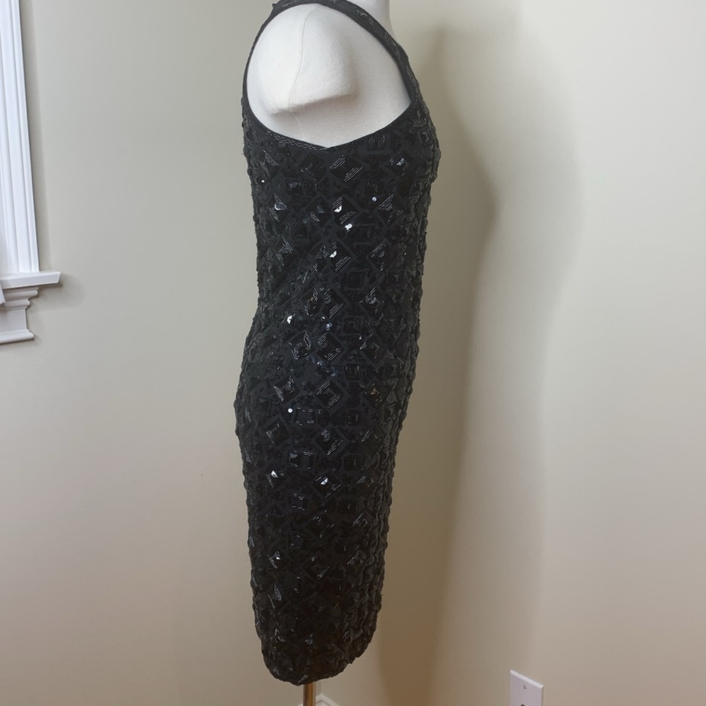 Adrienne Vittadini | Vintage Black Beaded Sequin Sheath Cocktail Party Dress S - Picture 7 of 17